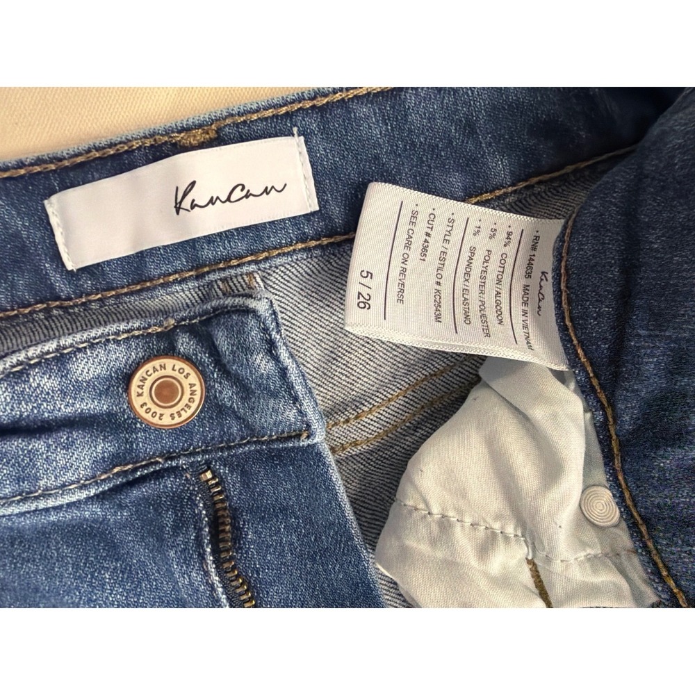 KanCan Flare Jeans Blue Distressed Raw Hem High Rise Western Festival Size 5/26 - Picture 5 of 6